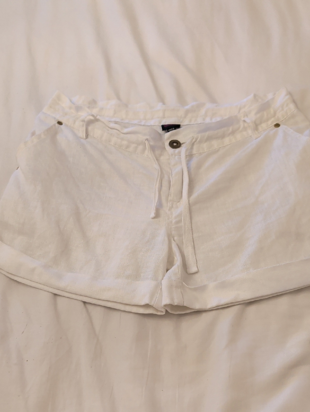 bebe White High-Waist Linen Drawstring Shorts